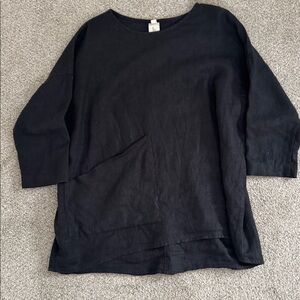 Elizabeth Suzann- Long Sleeve Harper Tunic in Black Midweight Linen- L/XL